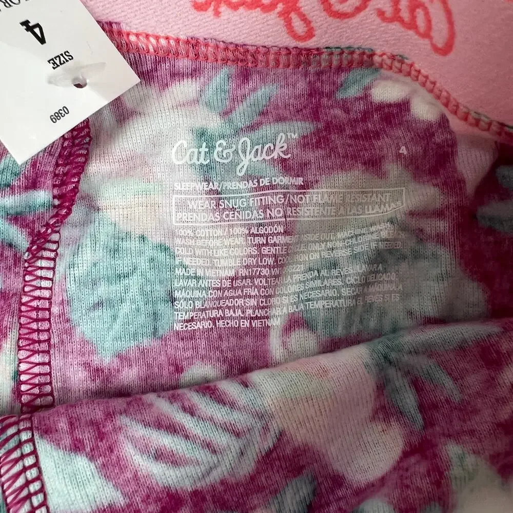 Cat & Jack Girls' Bird Floral Dark Red Snug Fit Pajama Set - Size 4 - NWT
